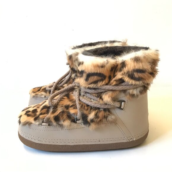 NEW INUIKII Classic Snow Boots Womens 37 7 Brown Leopard Jaguar Wild Print Shoes - Picture 8 of 12